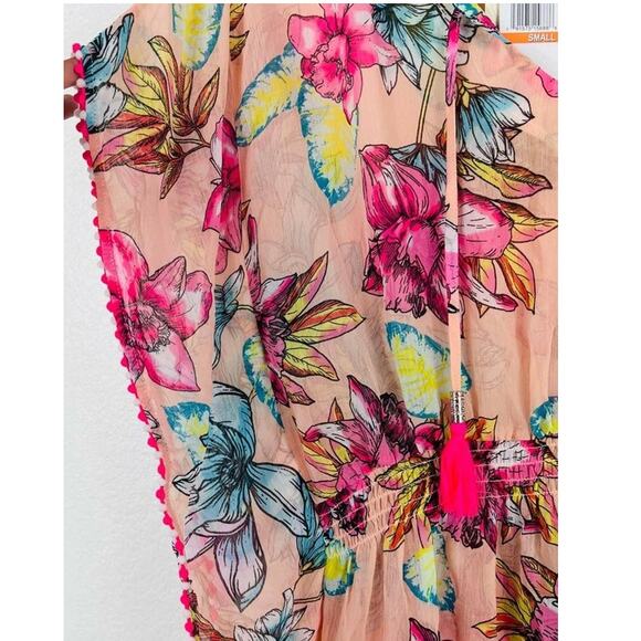 Miken Women's Pink Floral Swim Coverup With Tassel Ties Small NWT - Picture 7 of 7